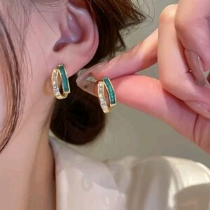 Elegant Gold and Green Hoop Earrings